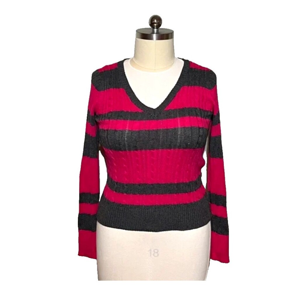 Arizona Jeans Company | Hot Pink and Grey Wide Stripe Sweater XL